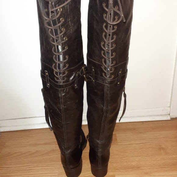 POUR LA VICTOIRE-Victorella-Over Knee Boots-Dk Brown Leather-Sz 7.5-Excellent - Picture 6 of 7